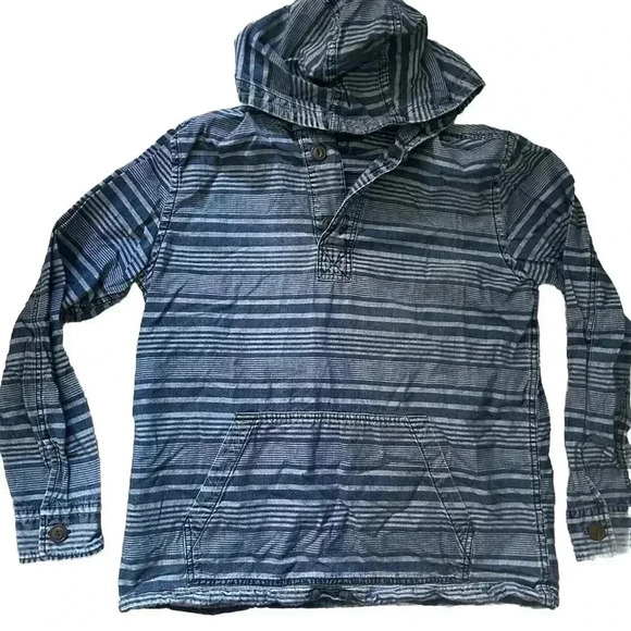 Men’s American Eagle Hooded Striped Quarter Button Down Shirt Size Medium - Picture 1 of 4